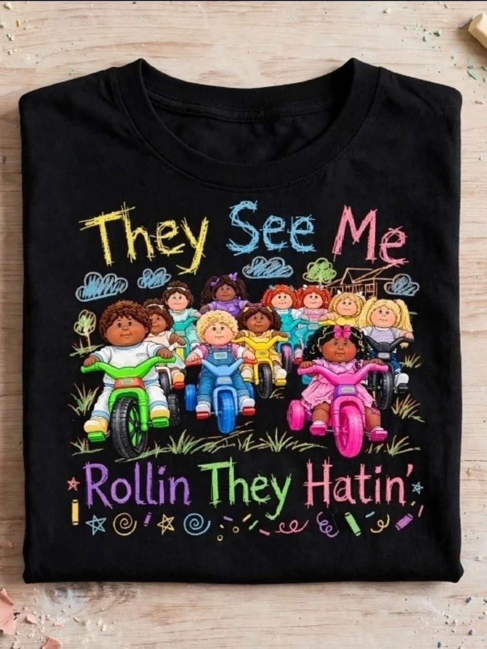 They See Me Rollin They Hatin Shirt | Retro 90s Dolls on Tricycles Shirt | Color